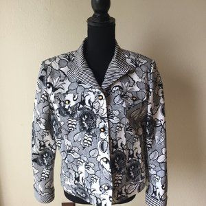 St. John Sport Black/White Floral Stretch Denim Jacket